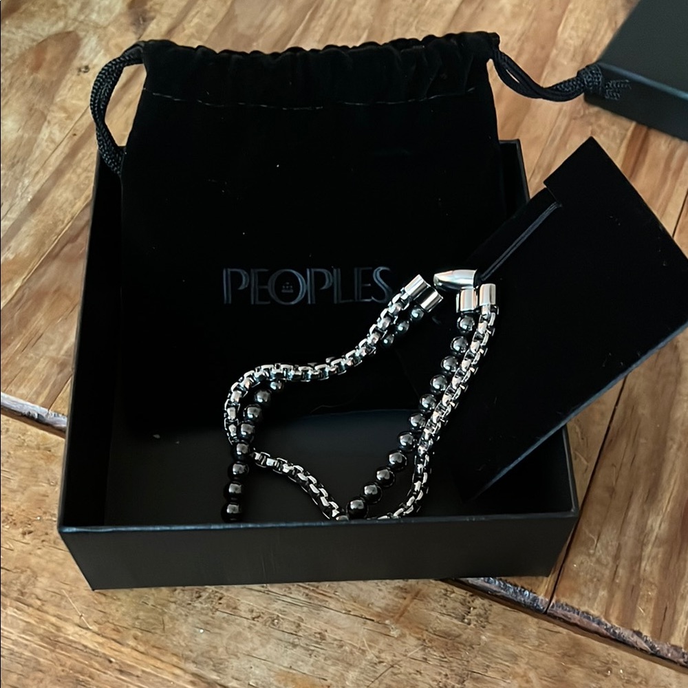 Oliver Peoples Silver and Black Beaded Necklace Jewelry